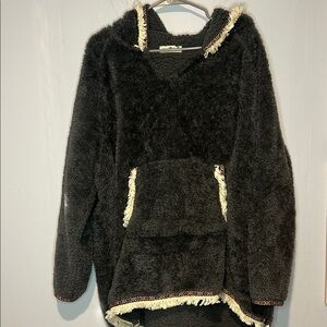 NATURAL LIFE Charcoal Gray Fuzzy Hoodie with Cream Accents